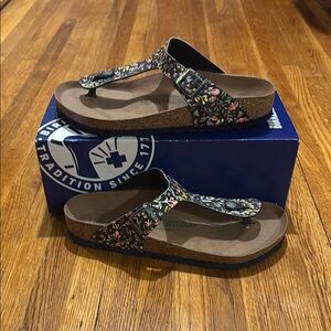 Birkenstock Gizeh BS Watercolor Flower Navy Regular Birko-Flor US 9